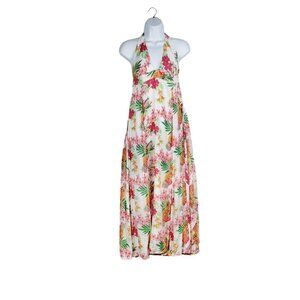Vix Paula Hermanny Halter Maxi Dress Tropical Floral Pineapple Coverup XS/Small